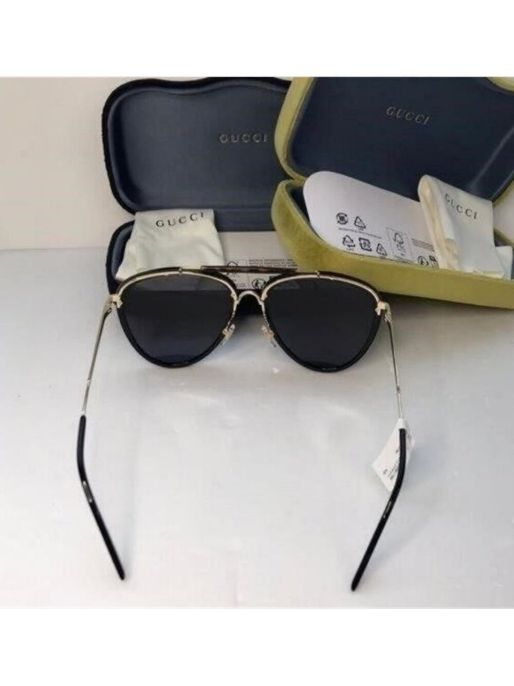New Original Gucci GG0672S Unisex Aviator Sunglasses, Black/Grey - Picture 7 of 12